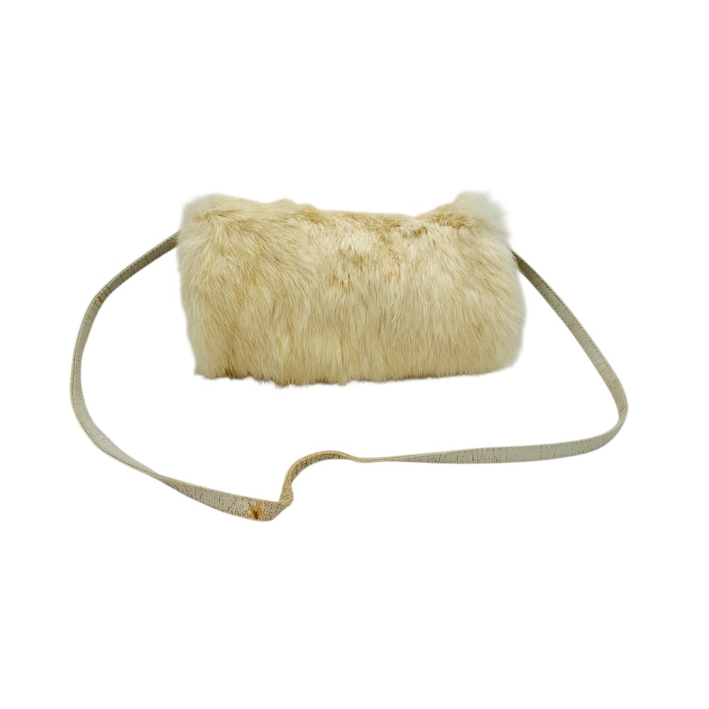 Real Rabbit Fur Hand Muff Purse Ivory Winter Clutch Muff Bag w/ Strap
